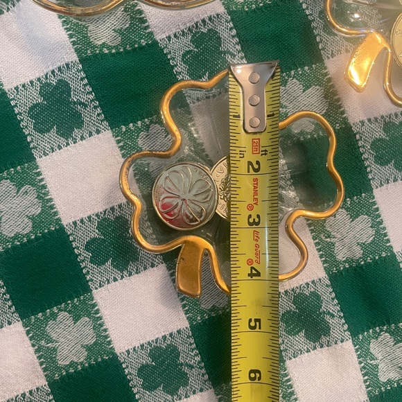 Vintage MCM 3 Piece-Four Leaf Clover Glass Candy Dish with Gold accent trim. - Picture 5 of 10